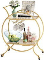Round Bar Carts Gold Serving Cart with 2 Tier Stor