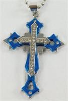 Men's Blue Cross Pendant Necklace - Silver & Blue