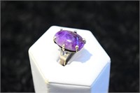 Vintage .925 Silver & Amethyst Large Stone Ring