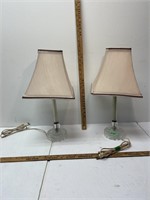 2 Vintage glass & metal table lamps