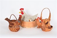 Vintage Wicker Chicken Baskets, Handmade Hen