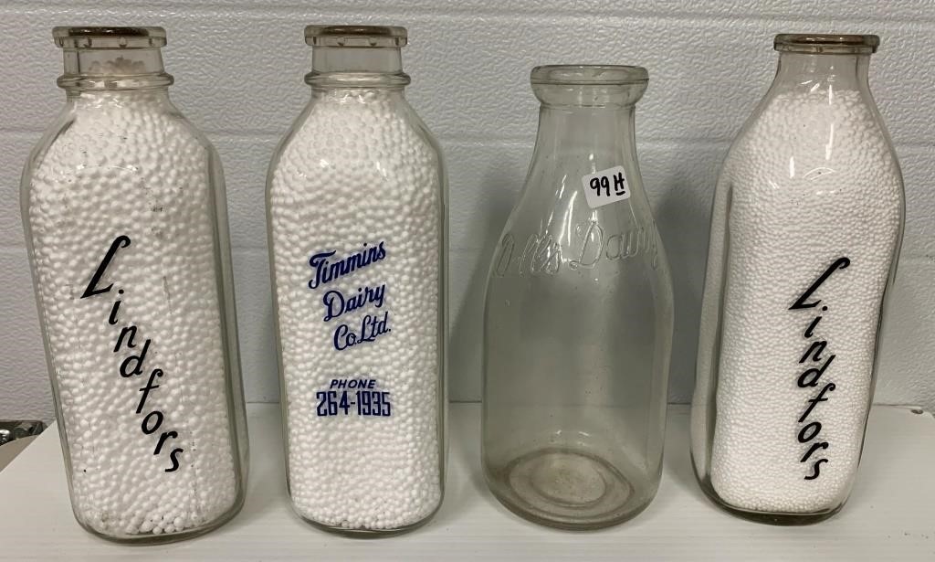 4 Milk Bottles (Quarts) (NO SHIPPING)