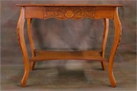 Press Carved Oak Library Table