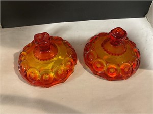 2 Amberina glass lids