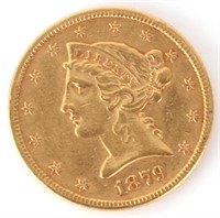 1879-P 90% GOLD $5 LIBERTY HEAD COIN