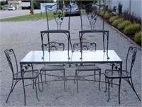 Vintage metal outdoor dining table & 6 chairs