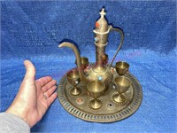 Antique brass Turkish tea set (8pcs)