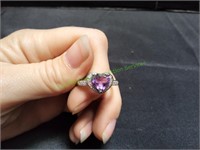 SterlingSilver Ring w/Purple Heart CZ Stone Sz 7.5