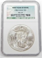 1986 SILVER EAGLE - NGC MS69