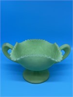 Fenton Lime Green Satin Two Handled Footed Dish