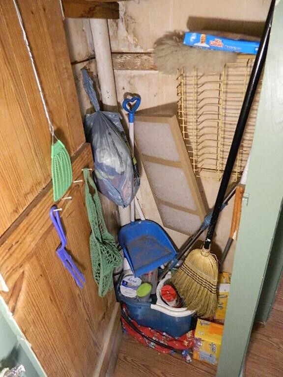 Closet of Cleaning Products, Broom, Dust Pan
