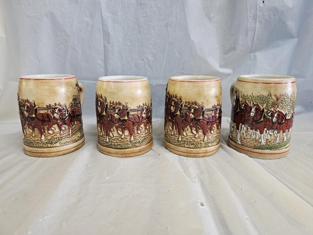 4 Budweiser Champion Clydesdales Holiday Steins