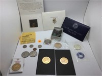 TRAY WITH EISENHOWER DOLLARS, BICENTENNIAL COMMEMO