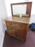 Antique Commode Vanity w/ Mirror on Wheels NO SHIP