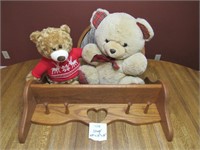 Wooden Shelf - Two Stuffed Teddy Bears