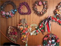 Large Assortment of Decorative/Seasonal Wreaths