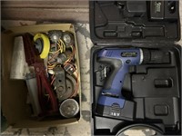 Drill & Box of Accessories / Hardware