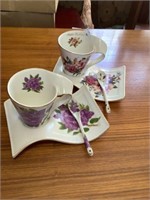 2 tea cups, & trays Adaline cup, & saucer w spoon