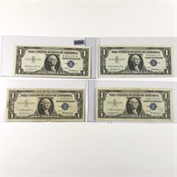 (4) Blue Seal $1 Bills ABOUT UNCIRCULATED