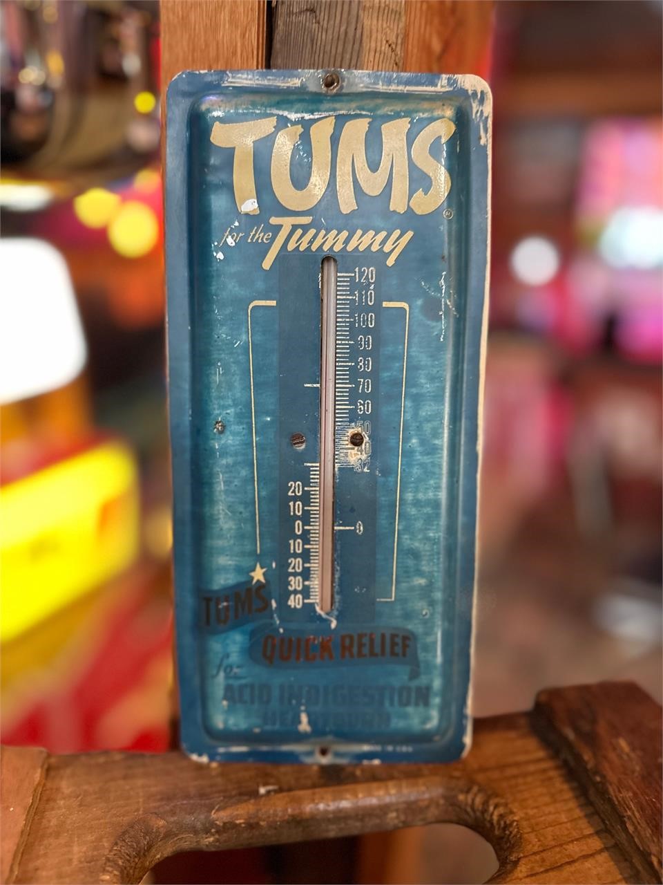 9 x 4” Vintage Metal Tums Thermometer