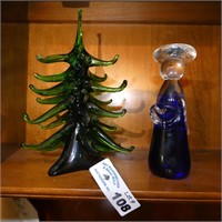 Art Glass Christmas Tree & Angel Paperweights
