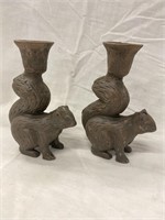 Cast iron squirrel candleholders