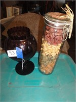 Jar of Noodles and Purple Glass Vase