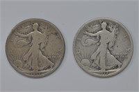 2 - 1917-D Walking Liberty Half Dollars