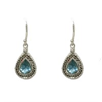 Wire Tear Drop Blue Topaz Sterling Silver