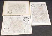 3 antique large hand-colored engraved maps of