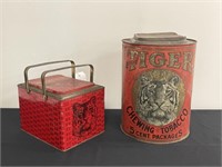 2 Tiger Chewing Tobacco Advertising Tins