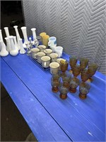 Quantity of milk glass Vases, several mugs,