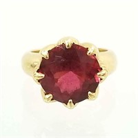 18K gold & pinkish red gemstone ring with