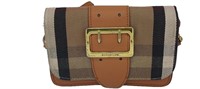 Plaid Cotton Brown Saffiano Leather Full Flap Purs