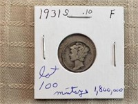 1931S Mercury Dime Semi Key Date F+