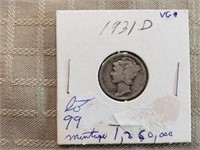 1931D Mercury DIme Semi Key Date VG