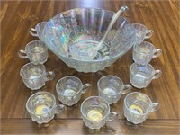 Clear Carnival Glass Punch Bowl Set
