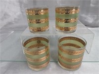 4 Vintage Gold & Green Cocktail Glasses