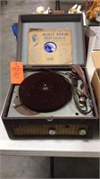 Vintage Webcor fonograf and box of 78 rpm records