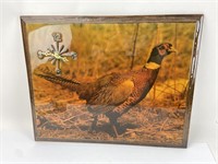 Lacquered Wood Wall Hanging Pheasant Clock