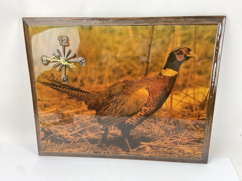 Lacquered Wood Wall Hanging Pheasant Clock