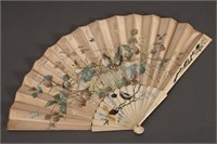 19th Century French Bone and Silk Fan,