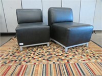 BLACK OVERSTUFFED UPHOLSTERED LOUNGE CHAIR