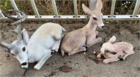 3 Deer Stone Statues Buck, Doe and Fawn