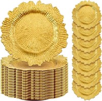 13" GOLDEN FLORAL LEAF PLATE CHARGERS [10 PACK]