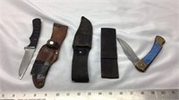 D4) two vintage knives and an extra sheath