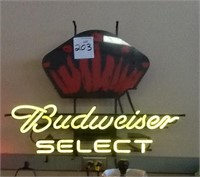 LIGLIGHTED NEON BUDWEISER SELECT SIGN 22" X 30"