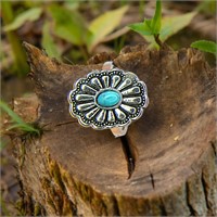 Silver Tone Turquoise Concho Ring