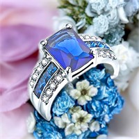 Blue Sapphire Color Octagon Statement Ring