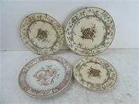 Lot of 4 Antique 19th Century Flow Brown Plates -